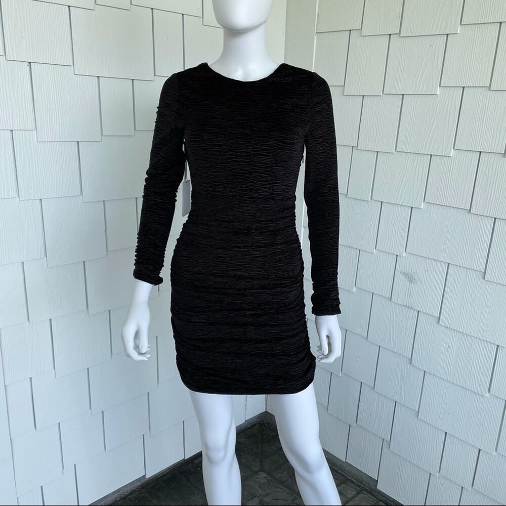 LINI for BLOOMINGDALE'S Women's Black Velvet Ruched V-Back Devon Mini Dress sz S
